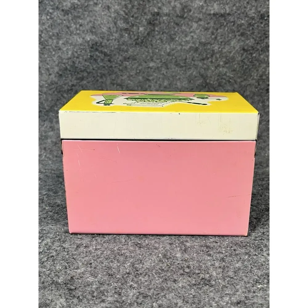 Vintage 1950s Ohio Art Metal Recipe Box Tin Litho Pink Yellow Retro Mid Century